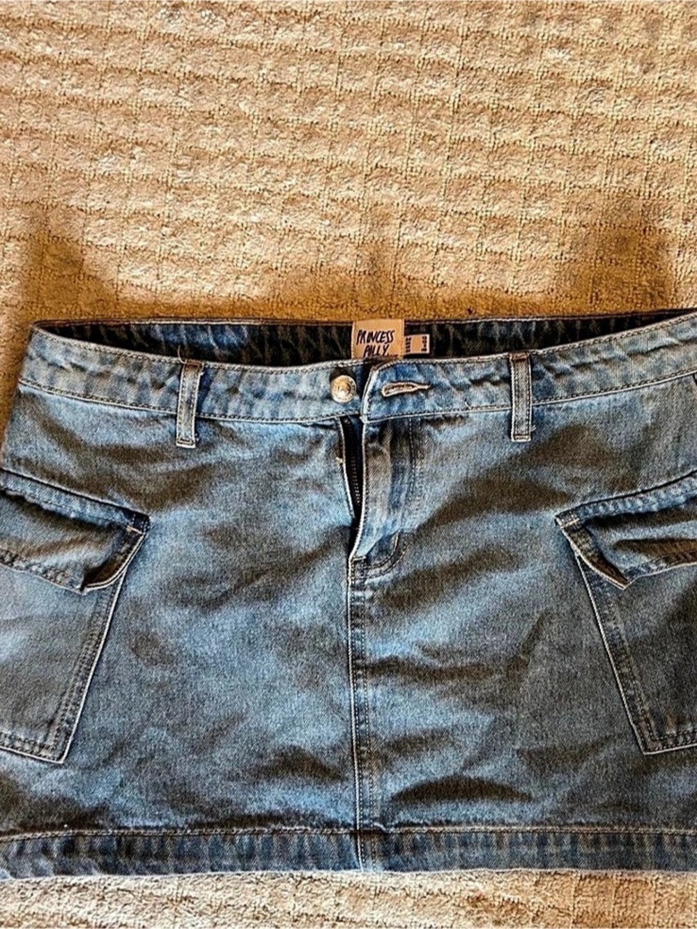 Princess Polly Zakai Cargo Denim Mini Skirt Blue Size 8